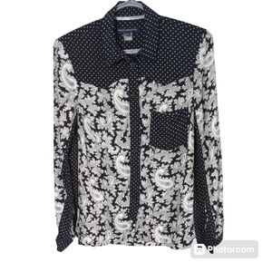 French Connection Black and White Paisley Party Patterned Shirt Size US 4